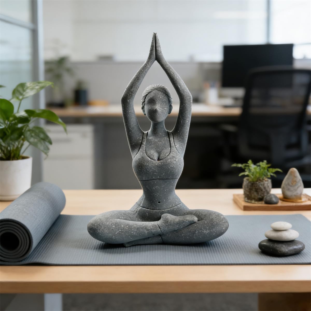livelyfish Yoga Lady Statue Sandstone Yoga Pose Figure Meditation Women Collectible Figurines for Home Shelf Aquarium Fish Tank Decor (A-Style)