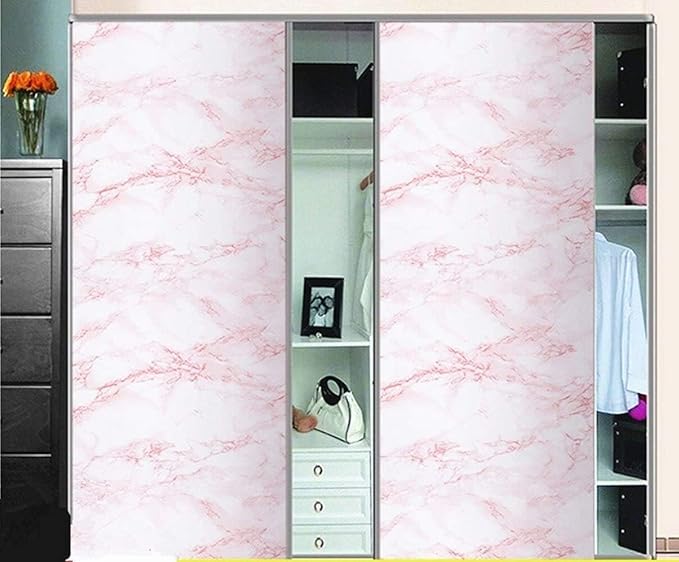 practicalWs 15.7in x 472.4in White/Pink Marble Stick Paper Peel and Stick