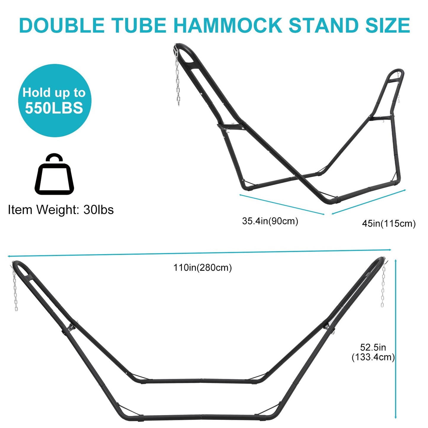 KOKEBREN Hammock Stand, Steel Hammock Frame Heavy Duty 550 LBS Capacity 2Person, Fits Hammocks 9 to 14 Ft, Portable Hammock Rack Adjustable Universal for Indoor Outdoor Backyard Camping Use