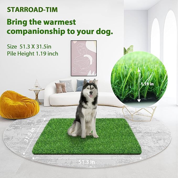 STARROAD-TIM 80 * 130 CM Fake Grass Pee for Dogs Artificial Grass Rug Pad for Puppy Potty Washable Grass Mat for Pet Training with Drainage Hole and Easy to Clean