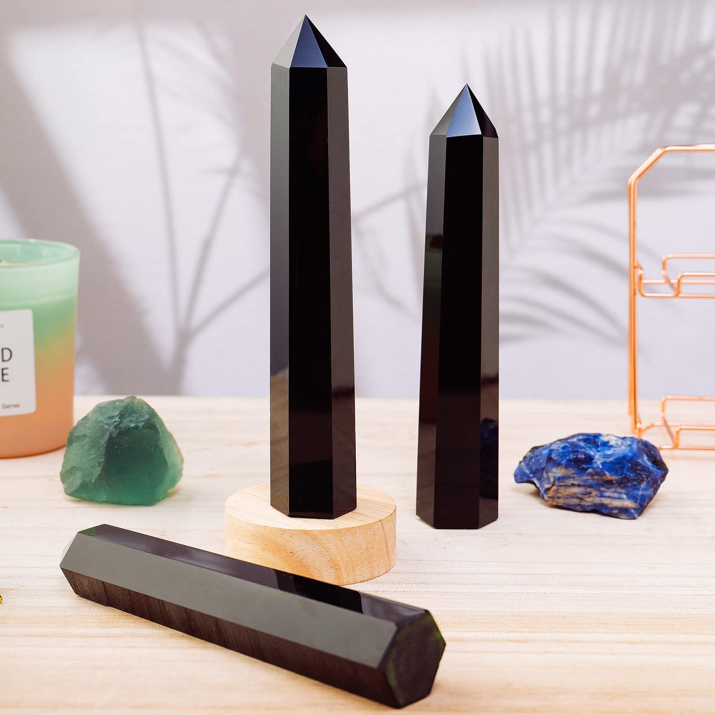 Apengshi Large Obsidian Natural Healing Crystal Tower 5.9"-6.3" 6 Faceted Single Purification Guard Charger Crystal Wand Stone Meditation Home Decor Collection Gift