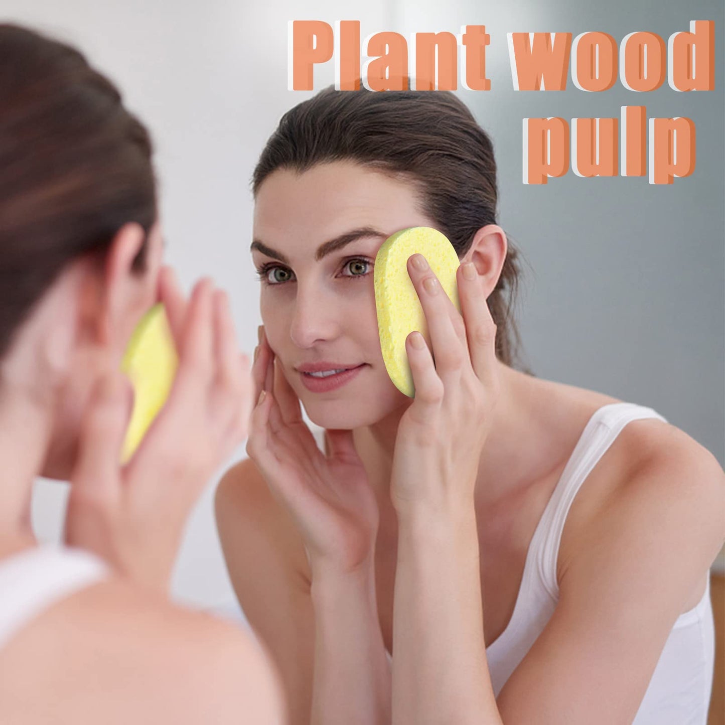 10 Pcs Cleansing Sponges for Face, Natural Cellulose Facial Sponges Exfoliating Large, Reusable Makeup Remover Sponge Pads, Face Wash Sponges for Cleaning Cosmetic Spa Mask, Non-Irritating (Yellow)