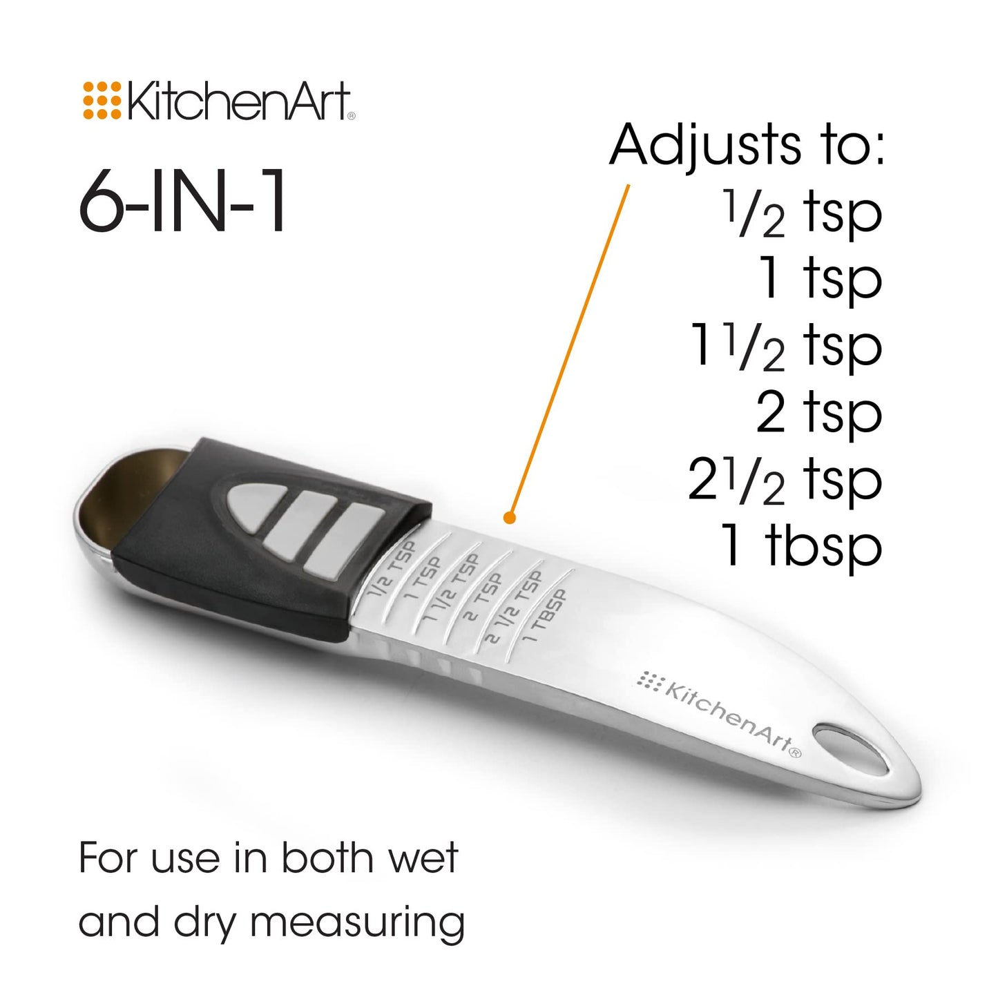 KitchenArt Stainless Steel Pro Adjust-A-Tablespoon, Adjustable Tablespoon Scoop, Measures 1/2 TSP to 1 TBL