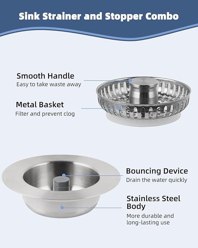 Hygie Rinse 3-in-1 Kitchen Sink Strainer Stopper Combo All Metal Stainless Pop