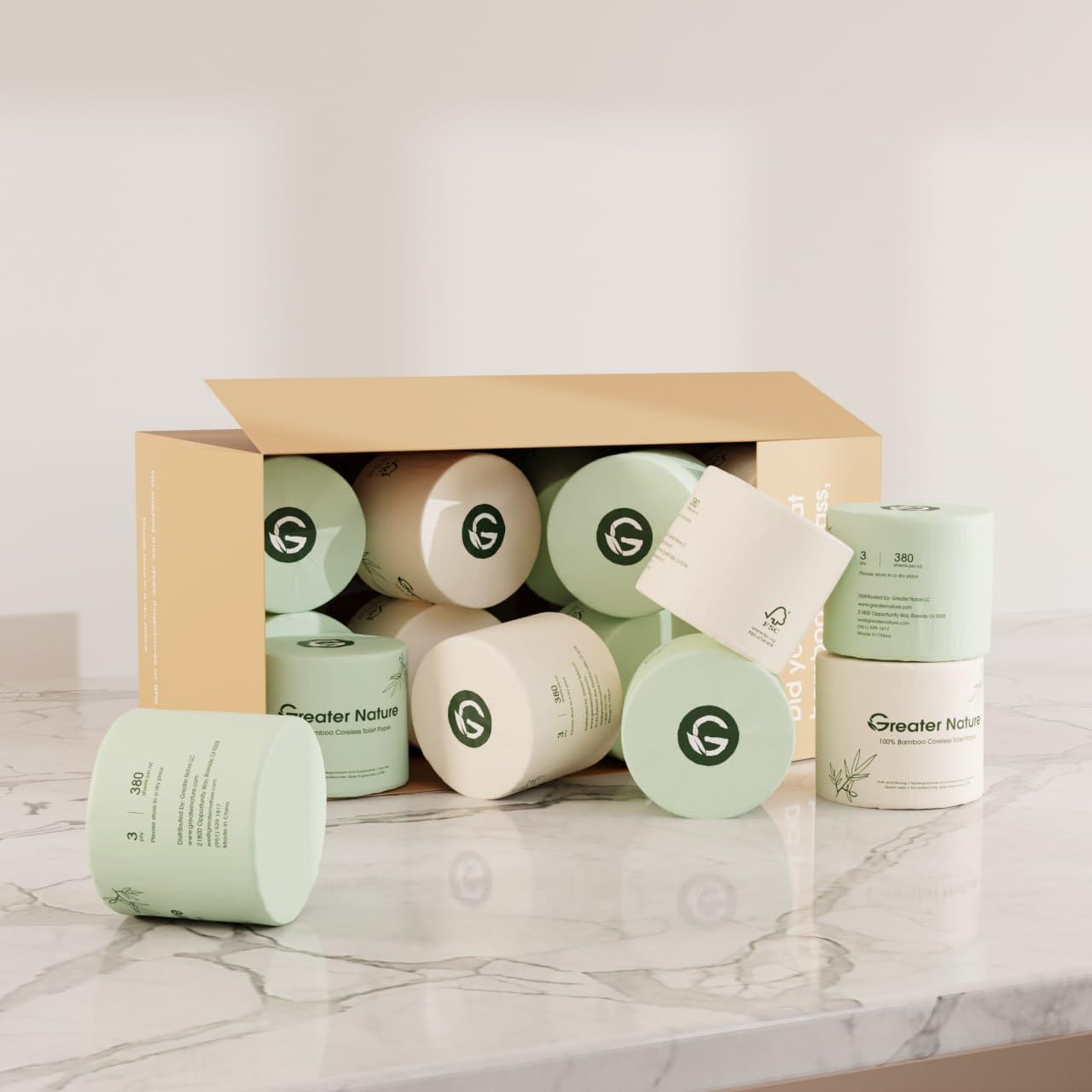 100% Tree-free Bamboo Toilet Paper, 3-Ply, 24 Rolls, Coreless, Plastic-Free Packaging