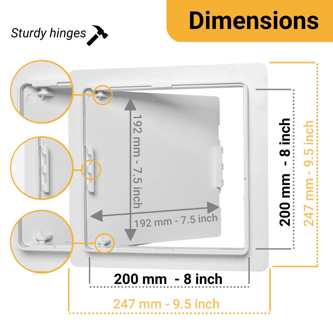 Proxinova Paintable Access Panel 200x200 mm, High-Grade ABS Plastic Panels for Inspection Hatch, Fuse Box Cover Cabinet, Wall and Ceiling, Conceals Wires, Meters, Pipes, Fits Flush to Surfaces