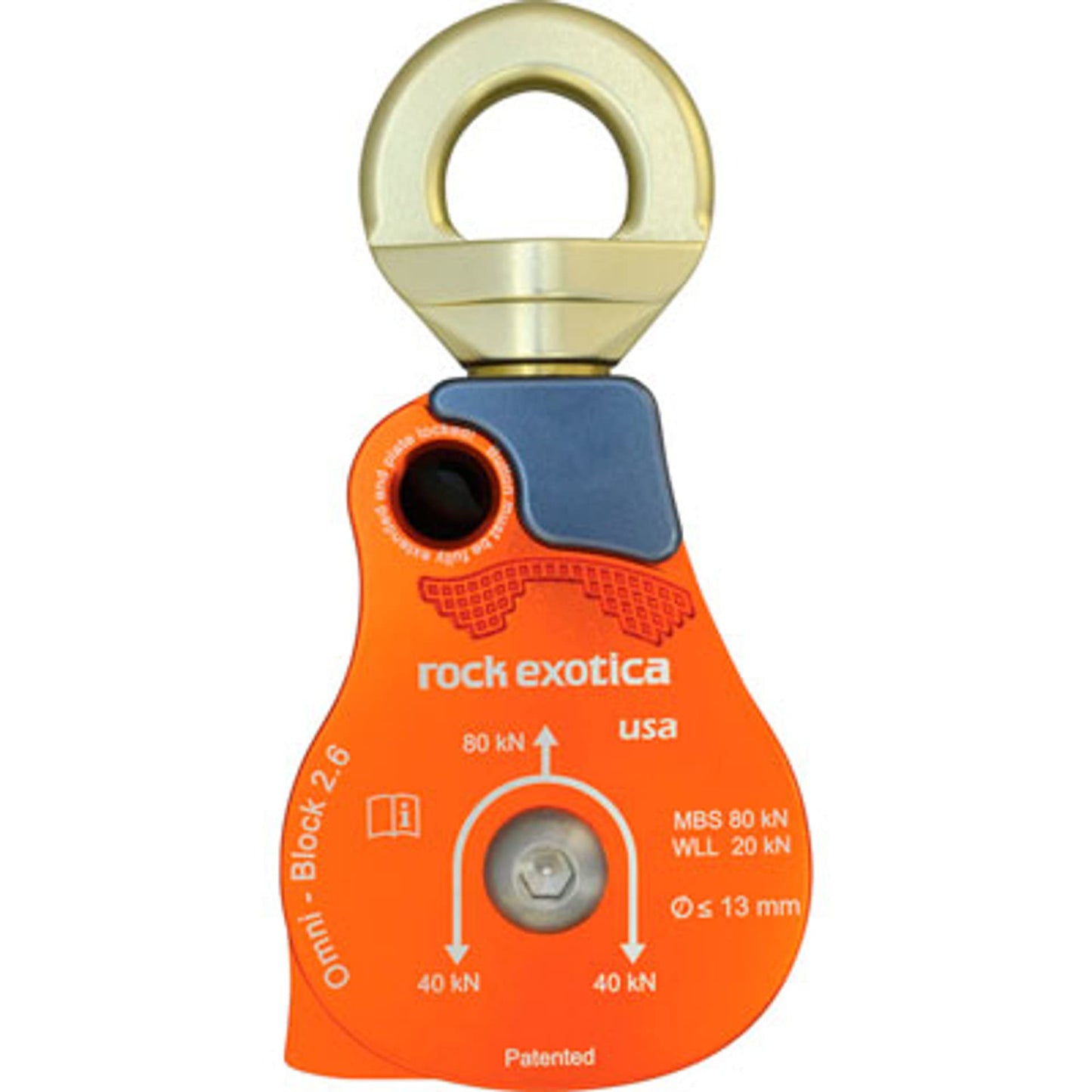 Rock Exotica Omni-Block 2.6" Single Swivel Pulley – High-Strength Swivel Pulley with Sideplate Access for Rigging – Made in the USA