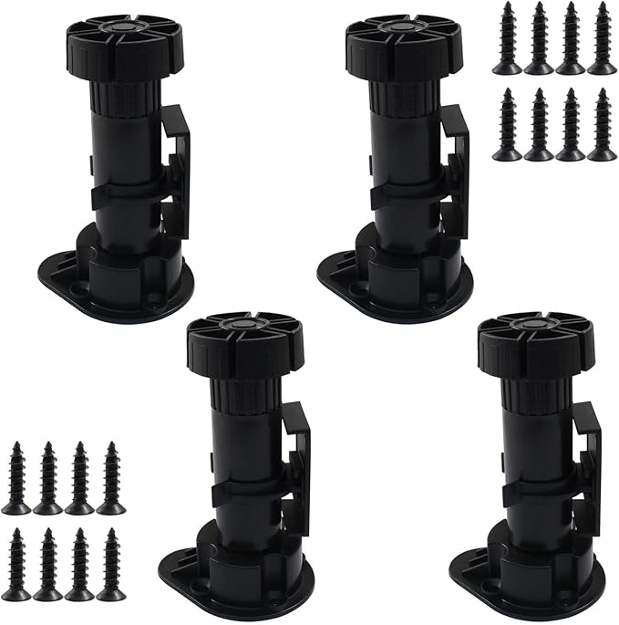 Jiozermi 4 Pack Black Plastic Cabinet Legs, Adjustable Furniture Feet