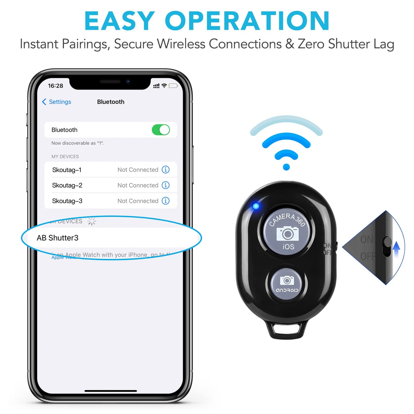 2 Pack Wireless Camera Remote Control - Wireless Remote for iPhone & Android Phones iPad iPod Tablet, Clicker for Photos & Videos, Wrist Strap Included