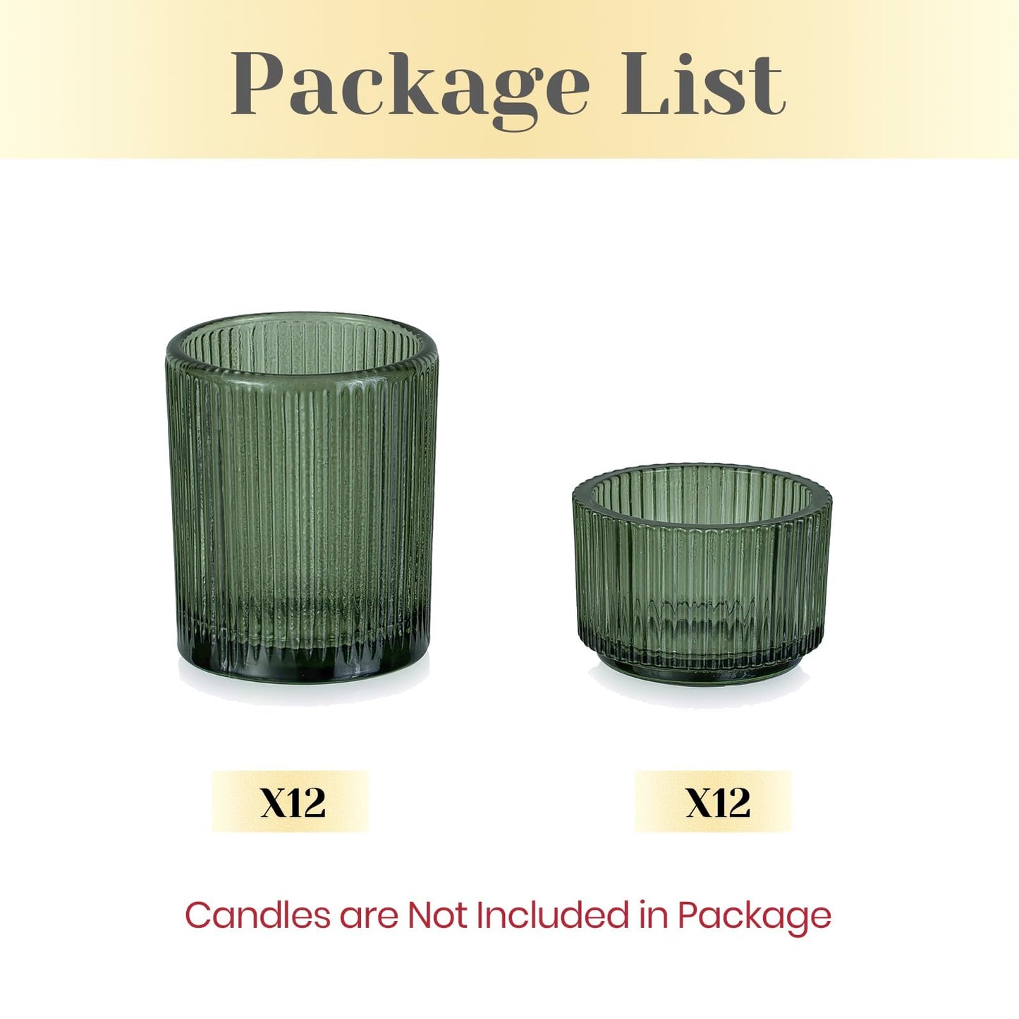 Hewory Glass Tealight Candle Holder: 24 Pcs Dark Green Votive Tea Lights Candle Holder, Ribbed Tea Light Holders Fall Decorations for Thanksgiving Table Centerpiece Wedding Party Home Decor