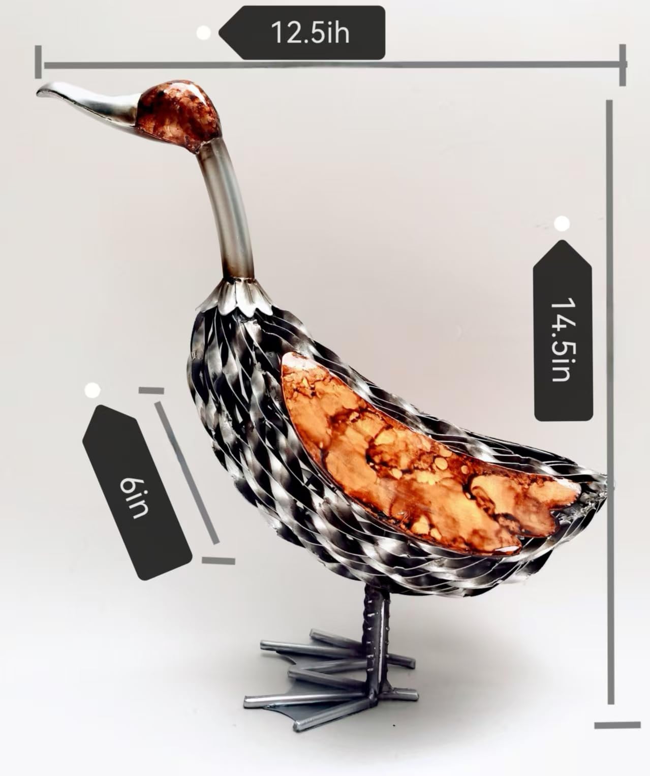 TXYS Metal Duck Decor Sculpture - Rustic Brown and Silver Finish, Standing Design, Unique Home Decor Gift for Living Room, Bedroom, or Office (F)