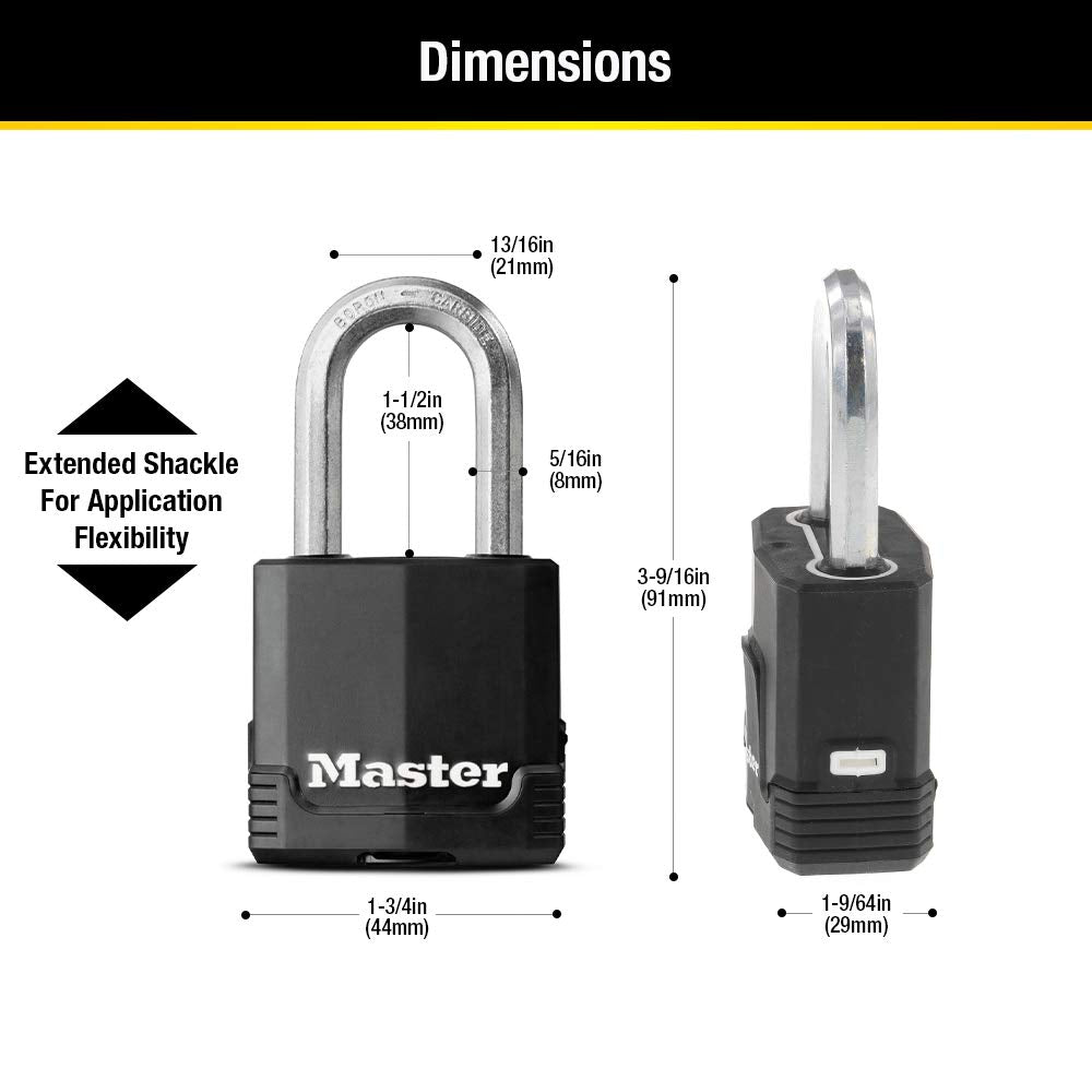 Master Lock Magnum Heavy Duty Outdoor Padlock with Key, Weather Resistant Body and Cut Safe Shackle Make Lock Perfect for Fences, Gates, Sheds, 2 Pack, M115XTLF, Black