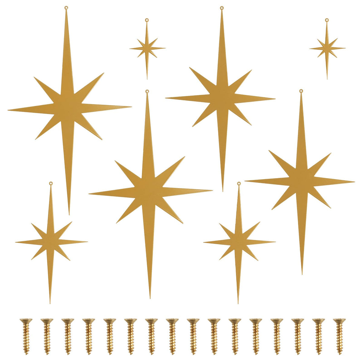 8 Pcs Gold Star Mid Century Modern Decor, 4 Sizes Retro 8 Pointed Atomic Stars Metal Wall Art, Make Your Home Elegant and Beautiful, Well Hangings for Living Room, Office, Bedroom