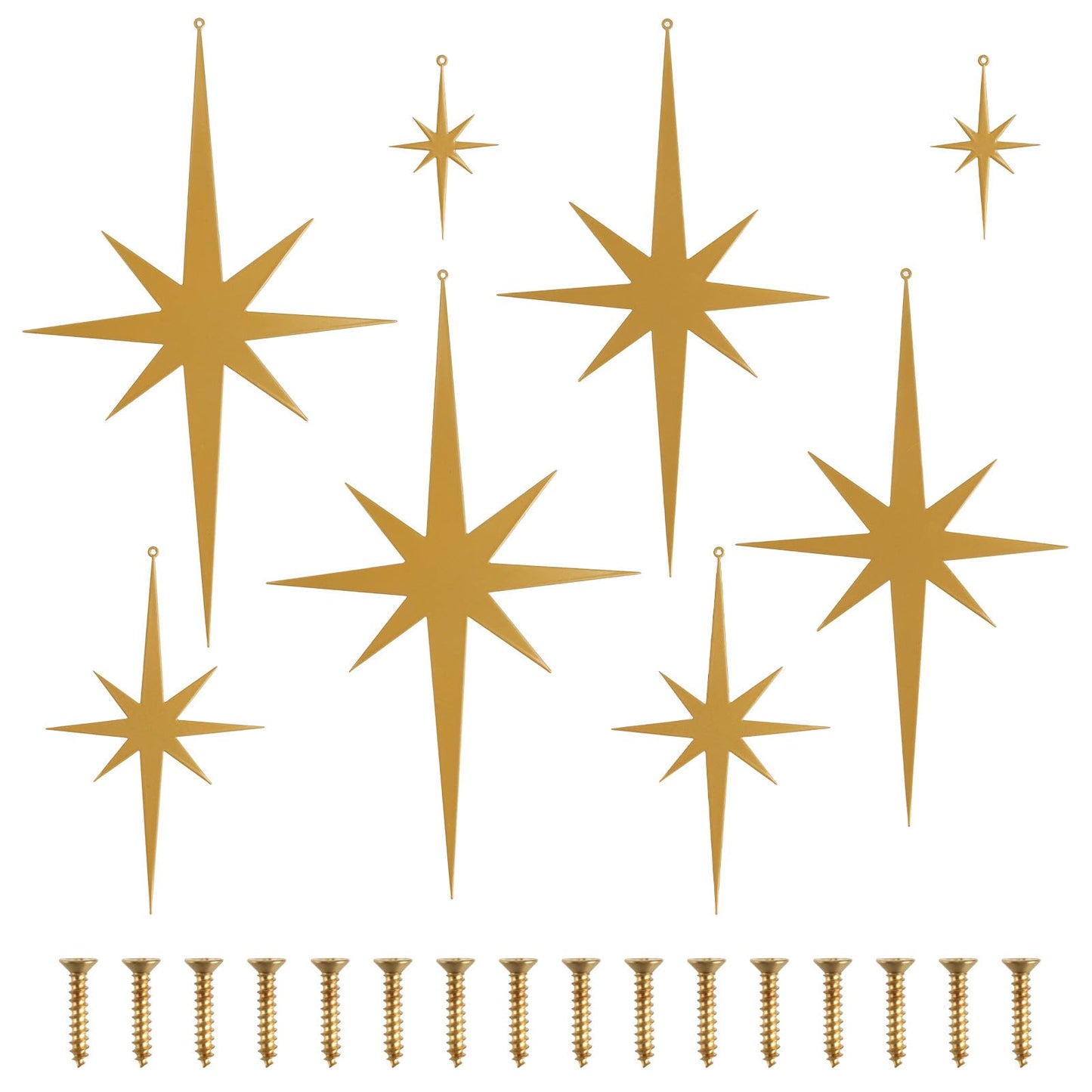 8 Pcs Gold Star Mid Century Modern Decor, 4 Sizes Retro 8 Pointed Atomic Stars Metal Wall Art, Make Your Home Elegant and Beautiful, Well Hangings for Living Room, Office, Bedroom