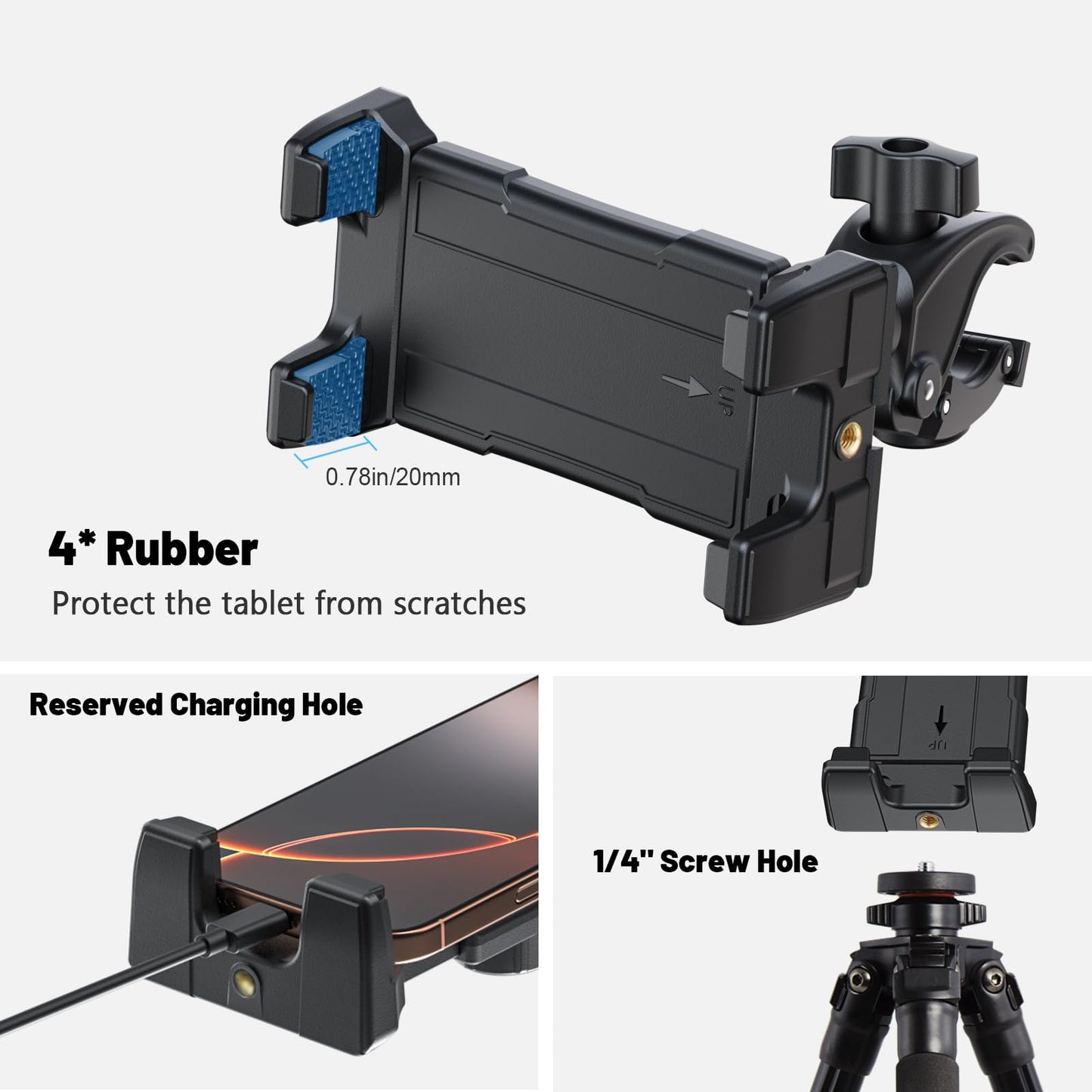 OHLPRO Tablet Mic Stand Holder for iPad Treadmill Handlebar Clamp, Mount for Spin Bike Microphone Peloton Stroller Bicycle, Fit 5-13” iPad Pro 12.9 Air Mini, Galaxy Tab, iPhone, Fire HD 10