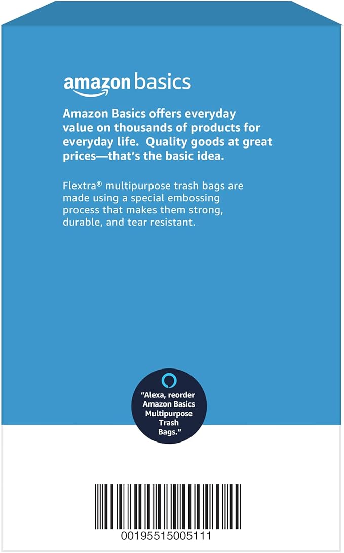 Amazon Basics Flextra Multipurpose Drawstring Trash Bags, 30 Gallon
