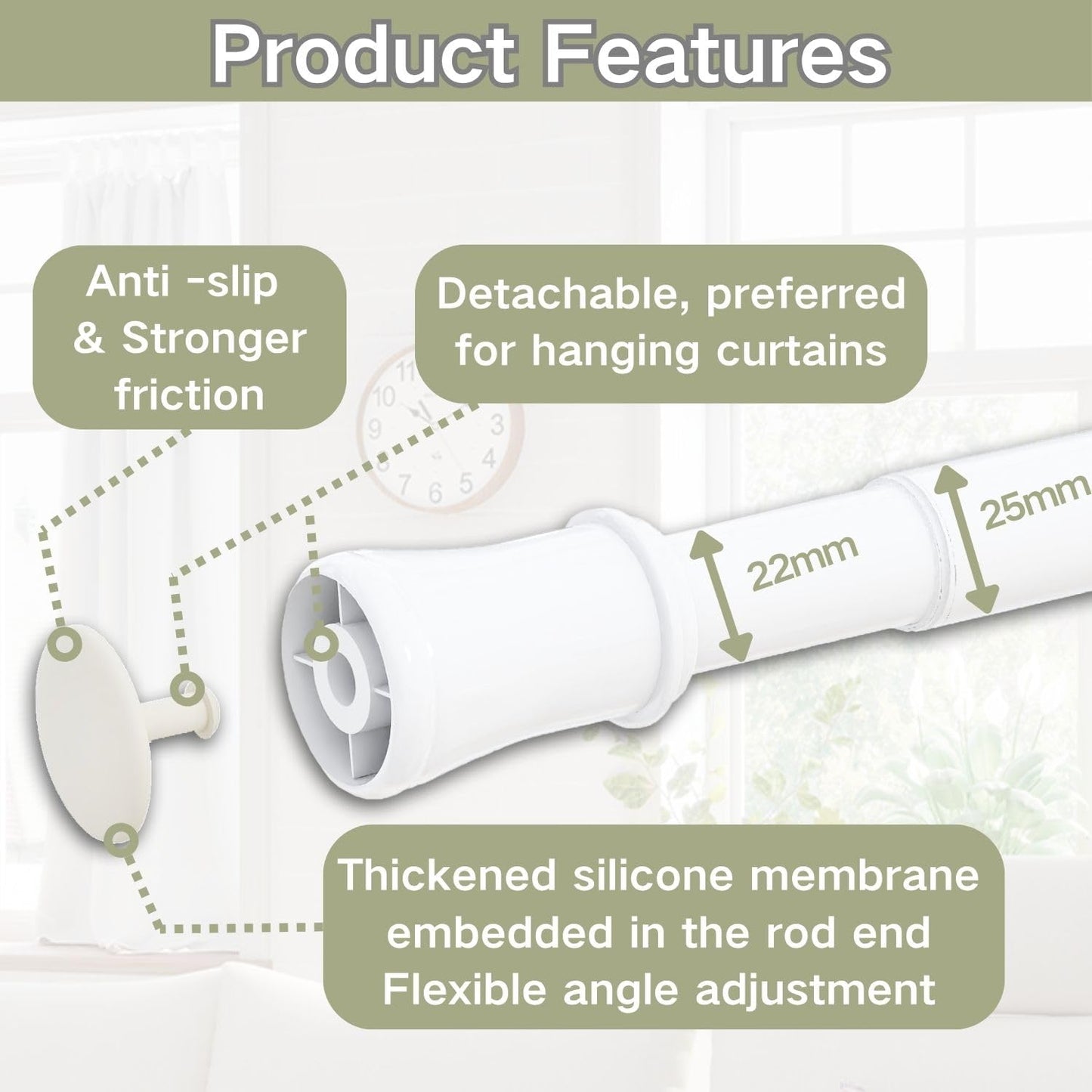 Extendable Curtain Pole Telescopic Spring Tension Rod Heavy Duty Room Divider No Drilling Curtain Rod Adjustable Pole for Wardrobe Window,Shower,Bedroom,Doorway