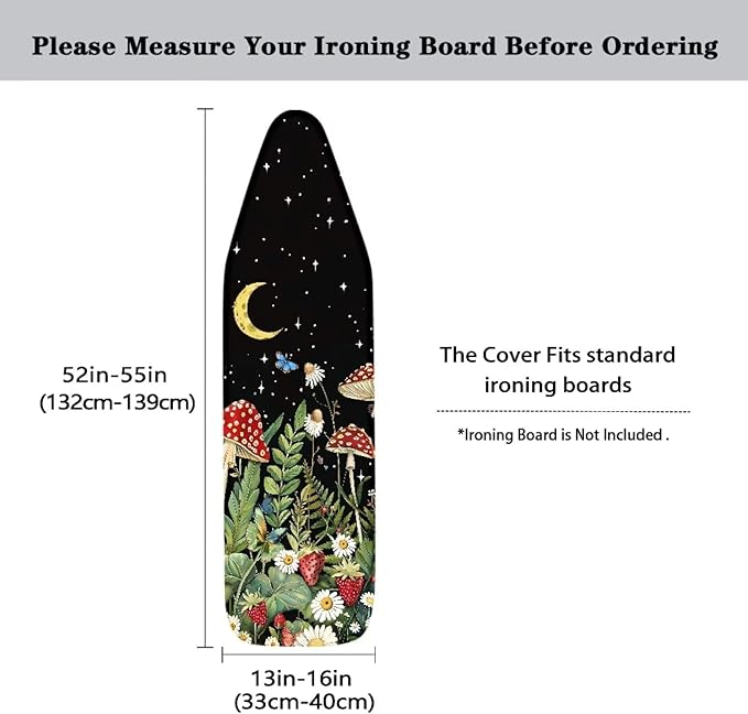 Moon Mushroom Durable Iron Board Cover Non Stick Scorch Easy-Fit Ironing Board