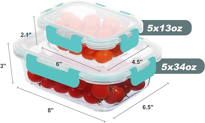KOMUEE 10 Pack Glass Food Storage Containers, Meal Prep Containers