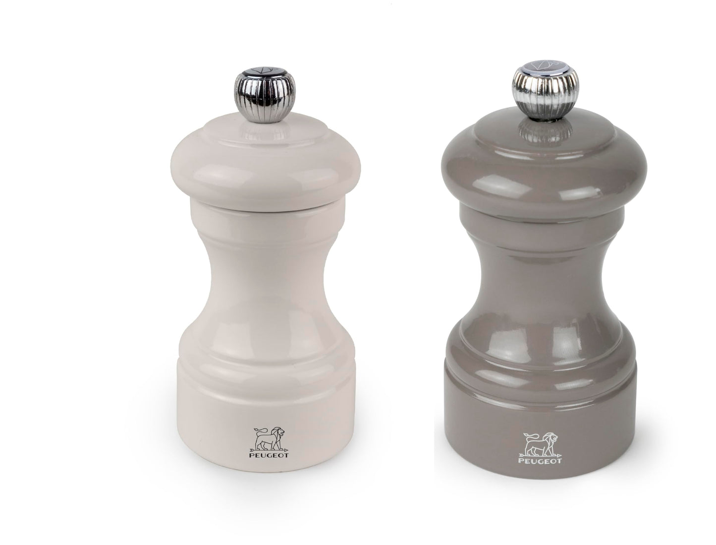 Peugeot Bistro Pepper and Salt Mill Set, 4in - Essential Kitchen Tools with Adjustable Grinding Precision, Beechwood Mills - Enhance Flavors in Everyday Cooking (Ivory/Grey)