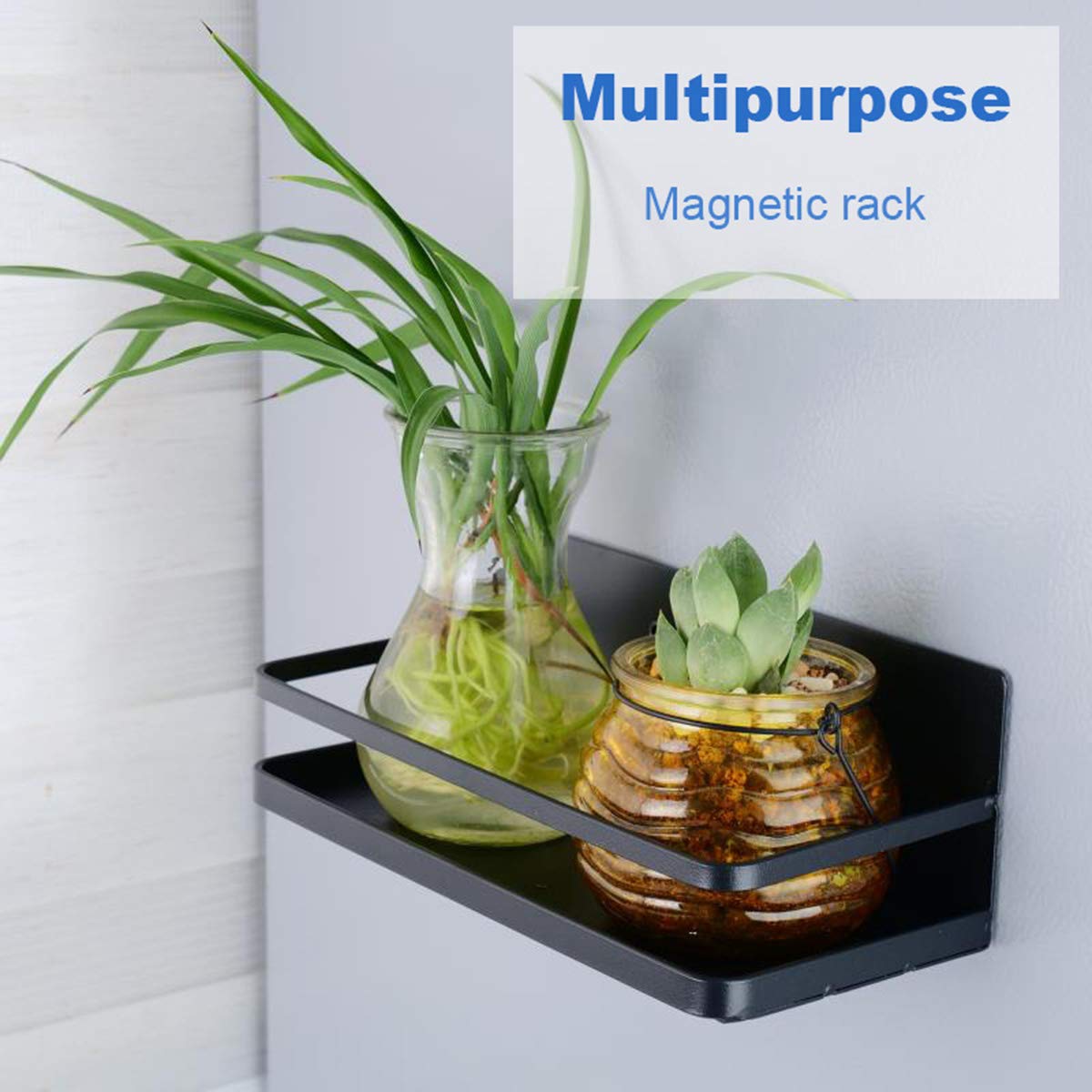 NIFIVE Magnetic Spice Rack, Magnet Refrigerator Spice Shelf Organizer for Spices, Jar of Olive Oil, Cooking Oils, Salt, Pepper, Perfect Space Saver for Small Kitchen, Black, 2 Pack