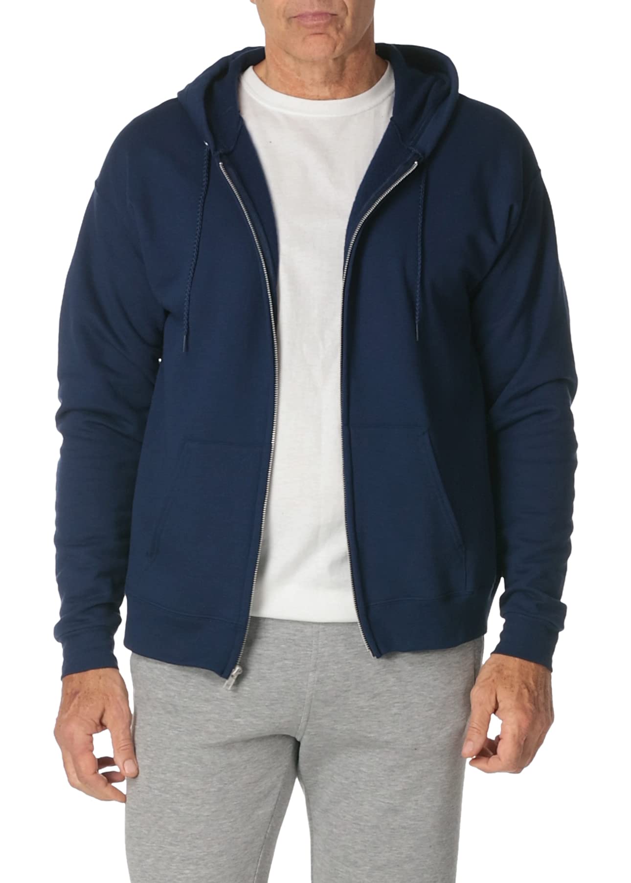 Hanes Mens Hoodie, Ecosmart Fleece Full-zip Zip-up Hooded Sweatshirt For Athletic-hoodies, Navy, Medium US