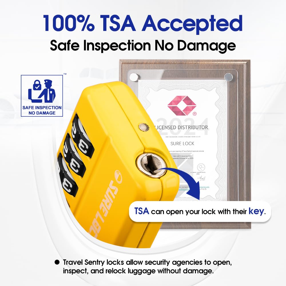 TSA Approved Travel Luggage Locks, Open Alert Combination Lock for School Office & Gym Locker ,Toolbox, Pelican Case,Easy Read Dials- 1, 2 & 4 Pack (1, Yellow 2 Pack)