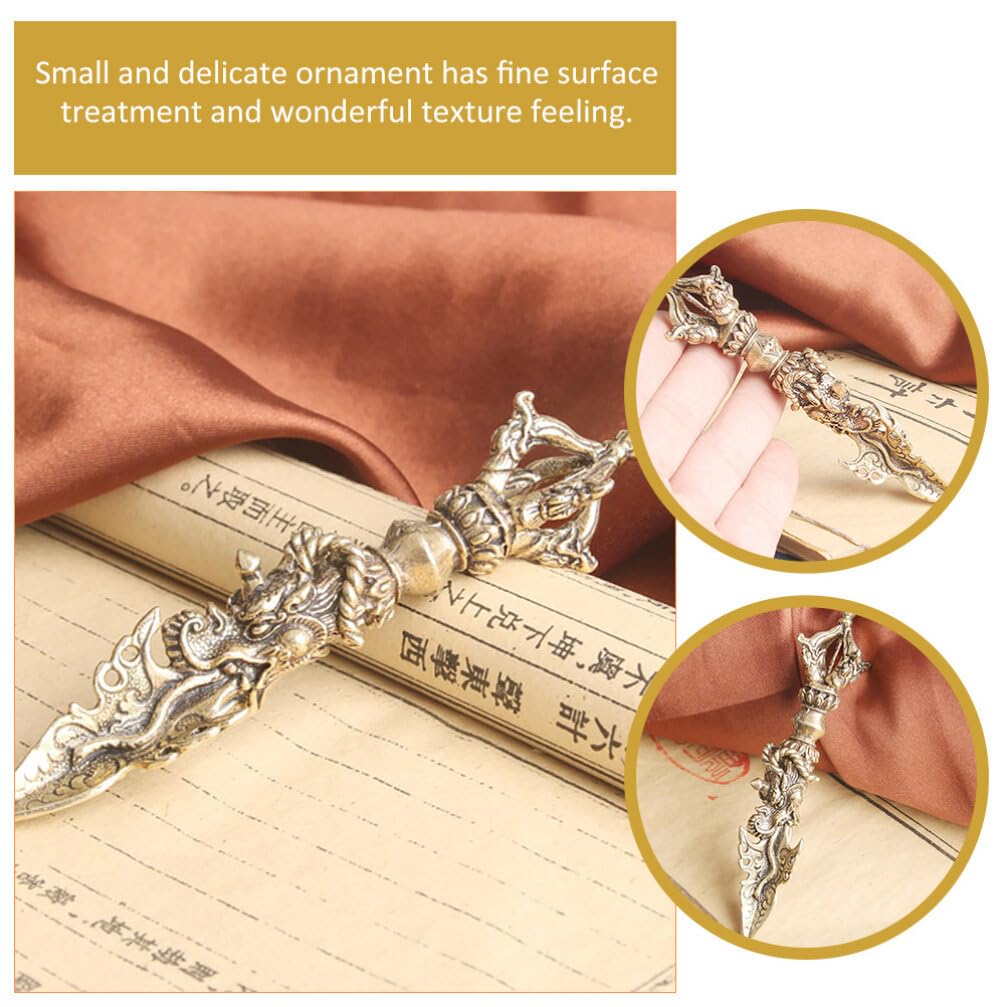 BESTonZON 2Pcs Brass Pestle Figurine Miniature Vajra Decor Statue Small Tibetan Buddhist Ornament for Home Office Desktop Decoration