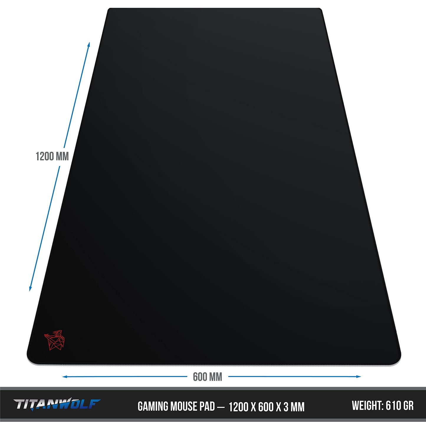 TITANWOLF - Extra Large Gaming Mouse Mat 1200x600mm Oversize - XXL Mouse Pad - Desk Pad XXXL Extended – Mice Mat Pad For Precision and Speed - Non-Slip Rubber Base – For Mouse and Keyboard - Black