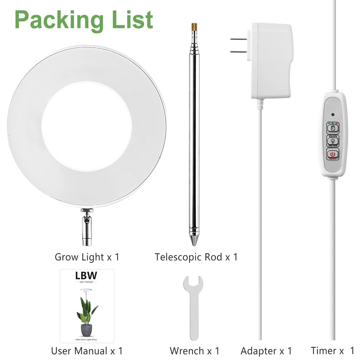 LBW Plant Grow Light, 72 LEDs Full Spectrum Grow Lights for Indoor Plants,Large Grow Lamp with 4/8/12H Auto Timer & 4 Dimmable Brightness, Height Adjustable, Ideal for Tall Plants,White