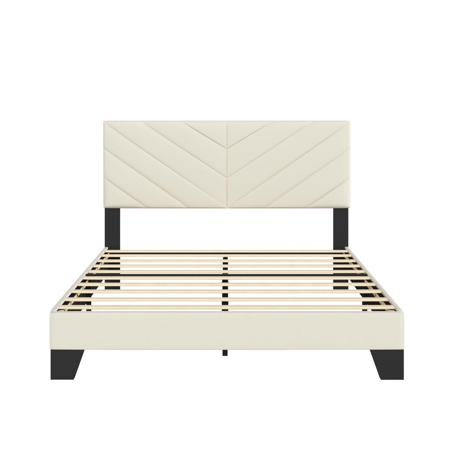 IOILORI Full Size Bed Frame Platform with Upholstered Headboard, Sturdy Wooden Slats, Noiseless, No Springs Required, Easy to Assemble Beige