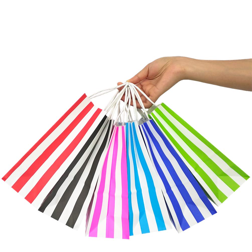 ADIDO EVA 25 PCS Black and White Striped Gift Bags Small Kraft Paper Bags with Handles for Party Favor (6.2 x 3.1 x 8.6 In)