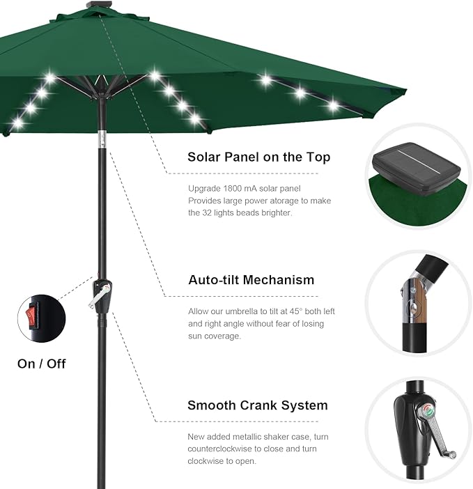 ABCCANOPY 10FT Durable Solar Led Patio Umbrellas with 32LED Lights (Green)