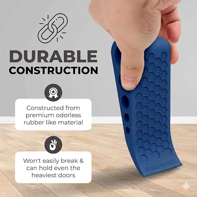 Door Stoppers Blue-6 Pack for Bottom of Door Premium Floor Rubber Door Stop Wedge Made in USA Heavy Duty Honeycomb Design for Carpet, Tile, Ideal for Home, School, Commercia