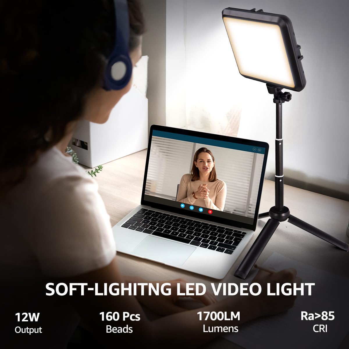 NiceVeedi LED Photography Lighting Kit, 2-Pack 8” Portable Video Light with Adjustable Tripod Stand, 2800K-6500K Dimmable Softlight Studio Light for Zoom, Game Streaming, YouTube