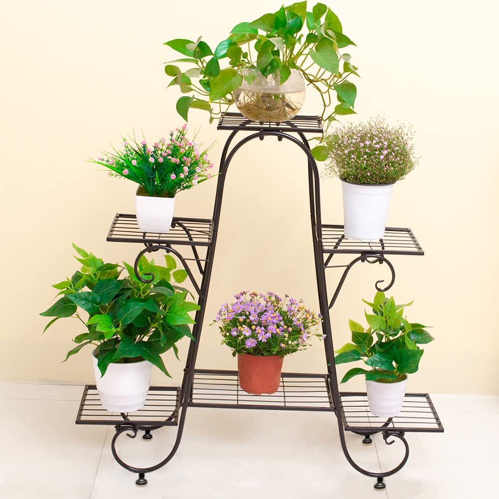 Cre Cra 6 Tier Plant Stand Metal Flower Pot Holder Plant Display Stand Indoor Outdoor Patio Flower Shelves Plant Rack