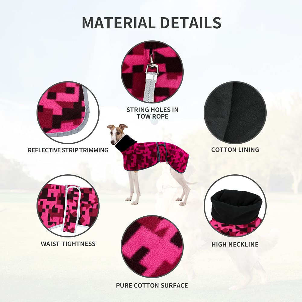 Winter Fleece Jumper for Whippet Greyhound Warm Fleece Lining and Adjustable Bands Pink