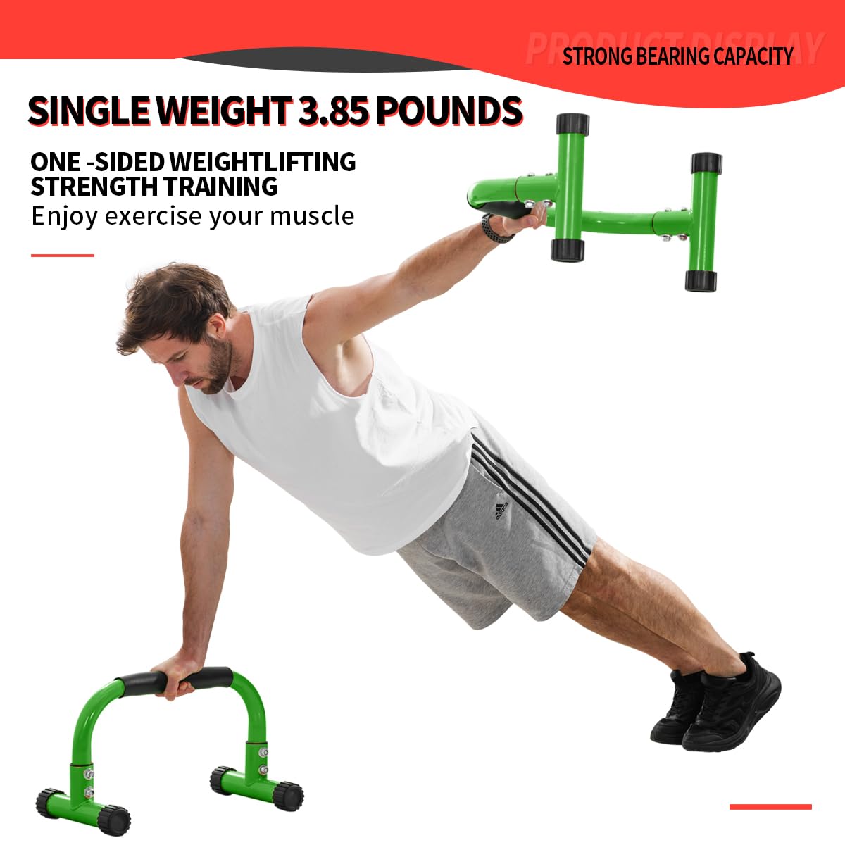 Teclor Push Up Bar, 9.5in High Parallettes Bars Great for L-sit, Sturdy Steel Green Structure Push Up Bars for Men & Women, Full Planche & Dips, Heavy-duty No Wobbling Calisthenics Equipment MAX Capacity 660LBS, 1.5in Dia Save Wrist & Great Grip