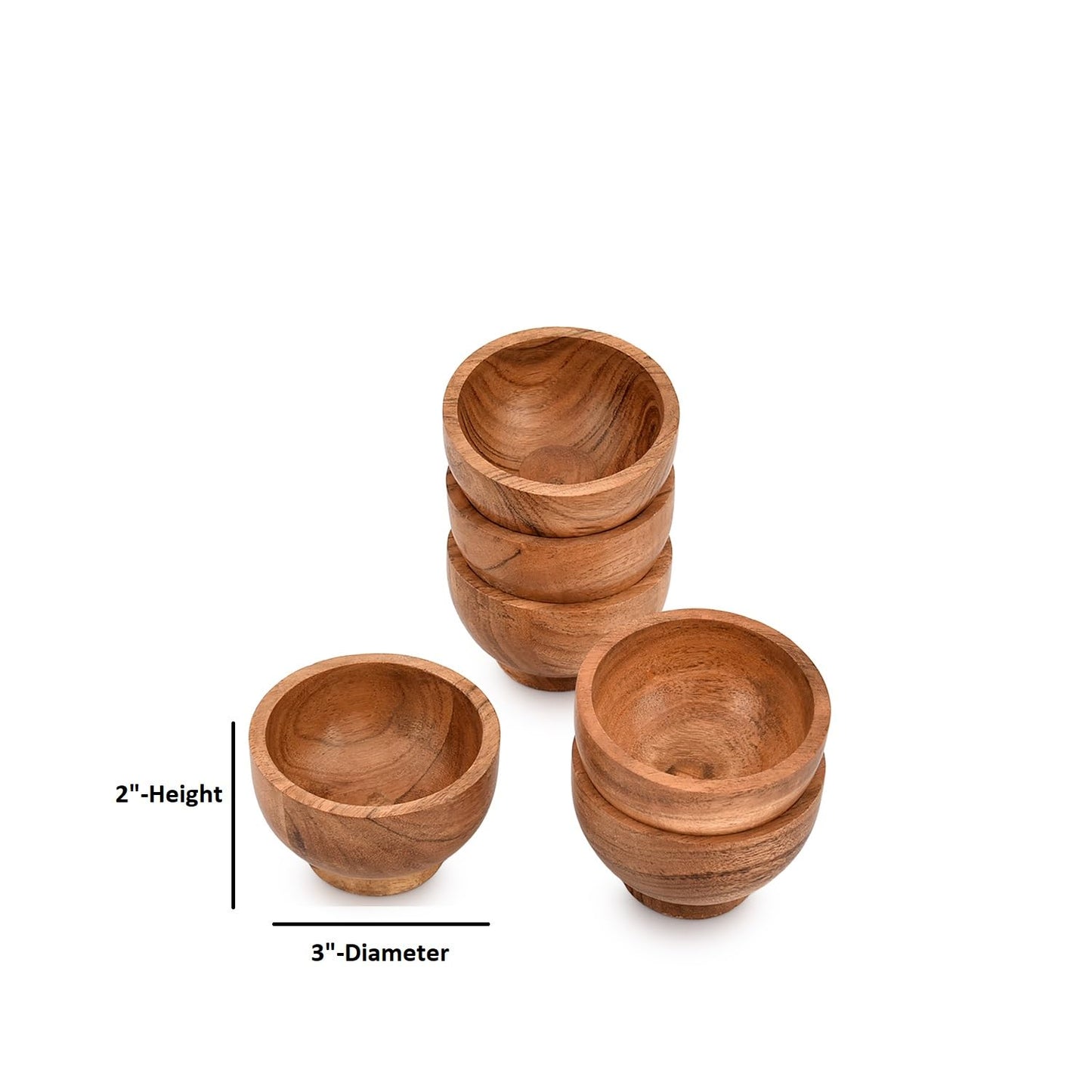 Kimona Snack Bowl Acacia Wood for serving dip sauce snack rice salt & Condiments | Charcuterie board accessories (3" X 3" X 2") (Set of 6)