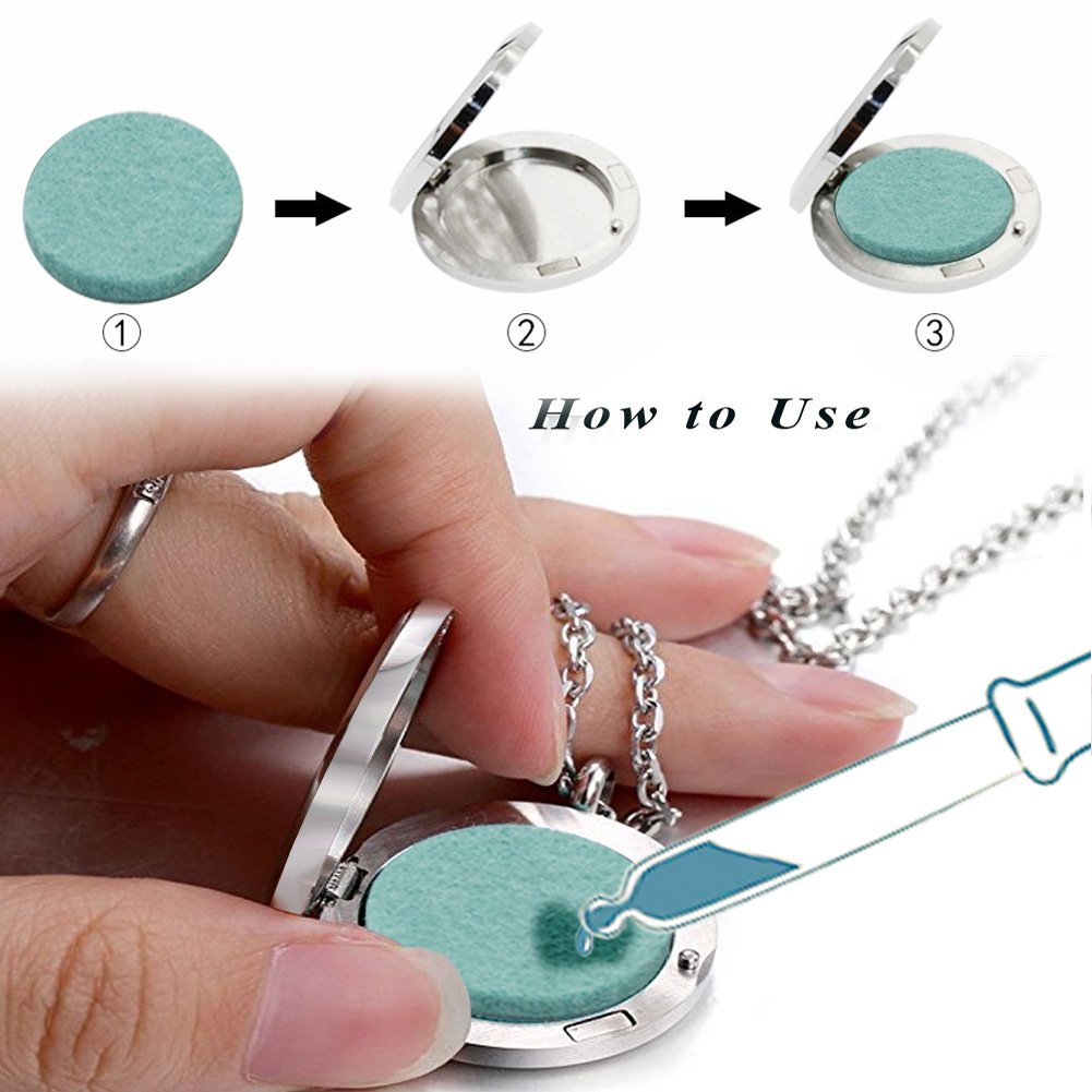 Aromatherapy Essential Oil Diffuser Necklace 316L Stainless Steel Locket Pendant with 24 Inch Chain(Rose)