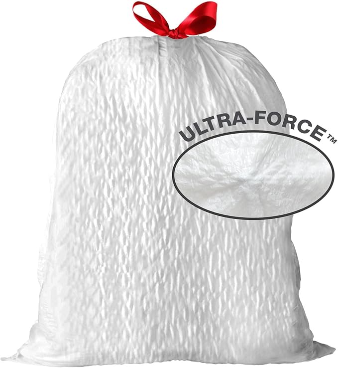 Amazon Basics Ultra-Force Tall Kitchen Drawstring Trash Bags, Classic Clean