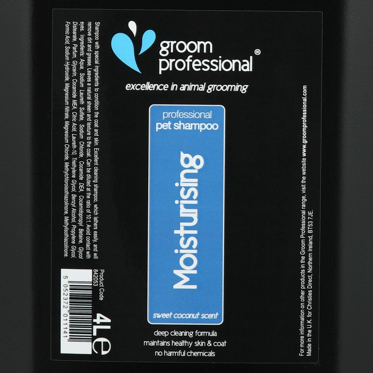 GROOM PROFESSIONAL Coconut Moisturising Dog Shampoo for Itchy Skin - Soothing for Dry Itchy Skin - Reduces Skin Irritation - Coconut Oil to Condition Coat & Remove Dandruff - Gentle for Puppies, 4L