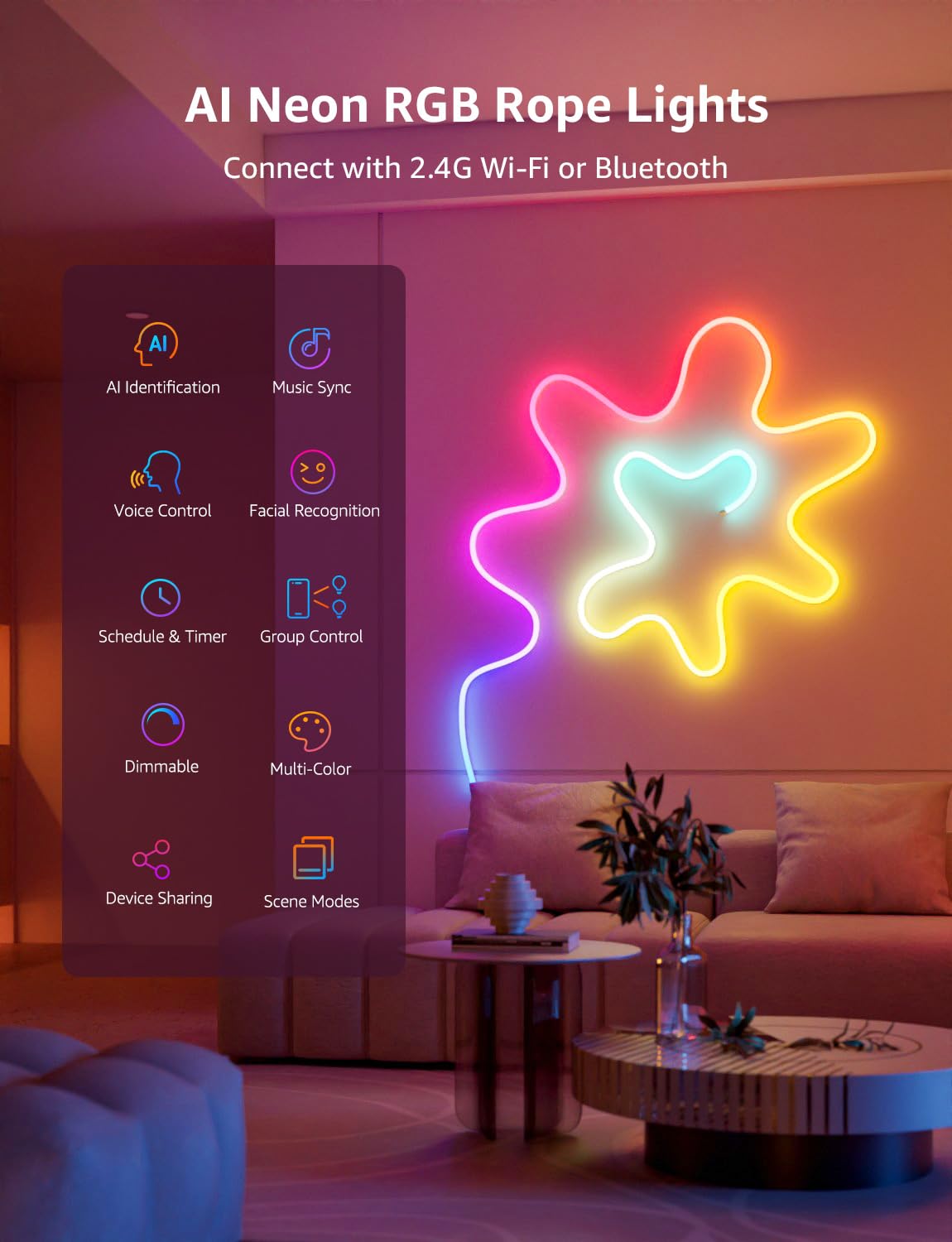 Lepro N1 AI Smart RGB Rope Lights for Christmas, Personalized AI Lighting Designer, LightBeats Music Sync, Color Segment DIY, Voice Control Via App, 9.84ft Wi-Fi & Bluetooth LED Strip Lights