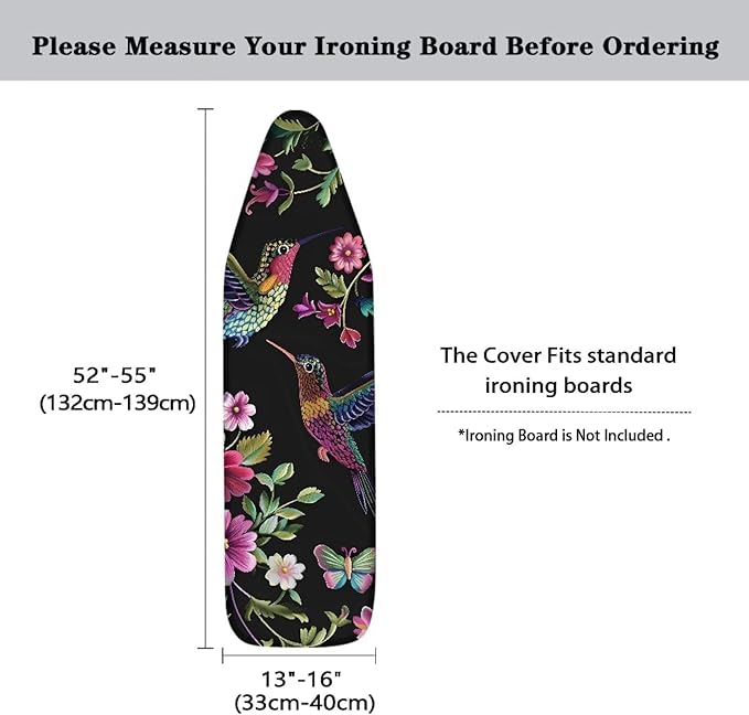 Retro Floral Hummingbird Ironing Board Cover 15x54 Inch Extra Thick Resistant
