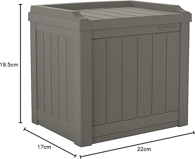 Suncast Outdoor Storage Box - 22 Gallon Stone Gray Resin Outdoor Deck Box with Seat, Weatherproof Patio Storage Bin Container for Keeping Cushions, Tools, & Towels for Pool, Yard, & Garden