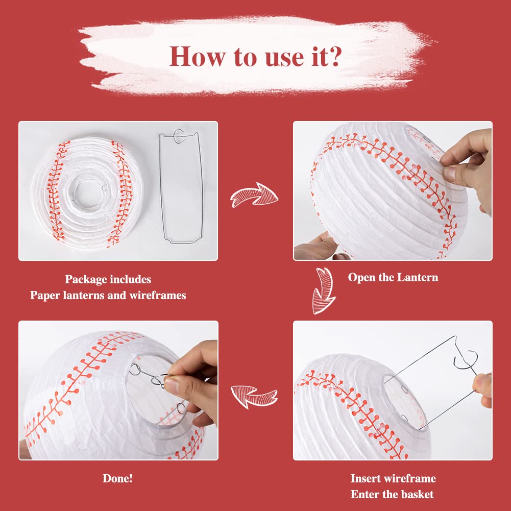 Easy Joy 8 Inch Baseball Paper Lanterns Sports Team Party Baseball Hanging Lantern Softball Party Decorations 6 Pieces