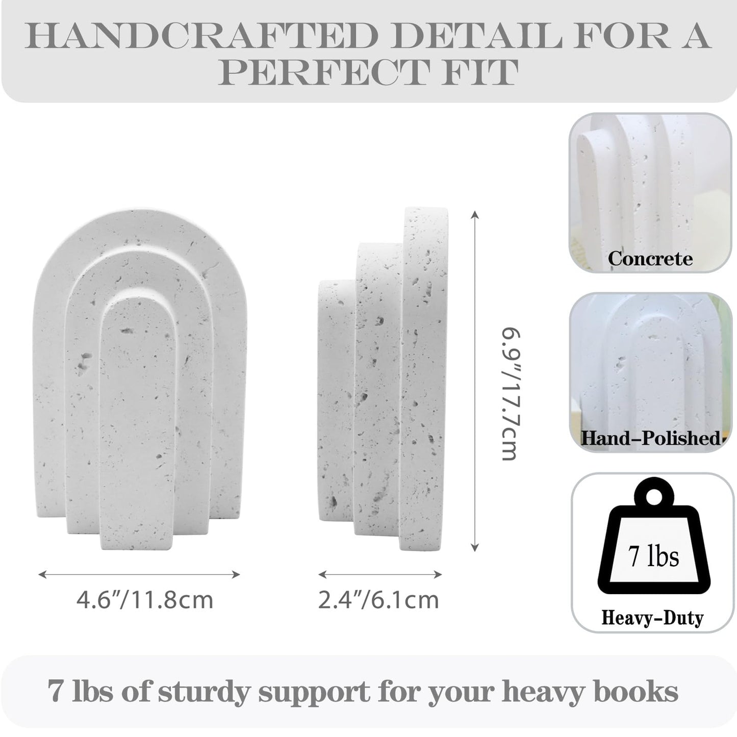 Iemegumi Decorative Book Ends for Shelves - Boho Aesthetic Bookends Decor - Heavy Duty Travertine Book Stopper Holder for Home Office Desk Coffee Table, Gifts for Book Lovers (White)