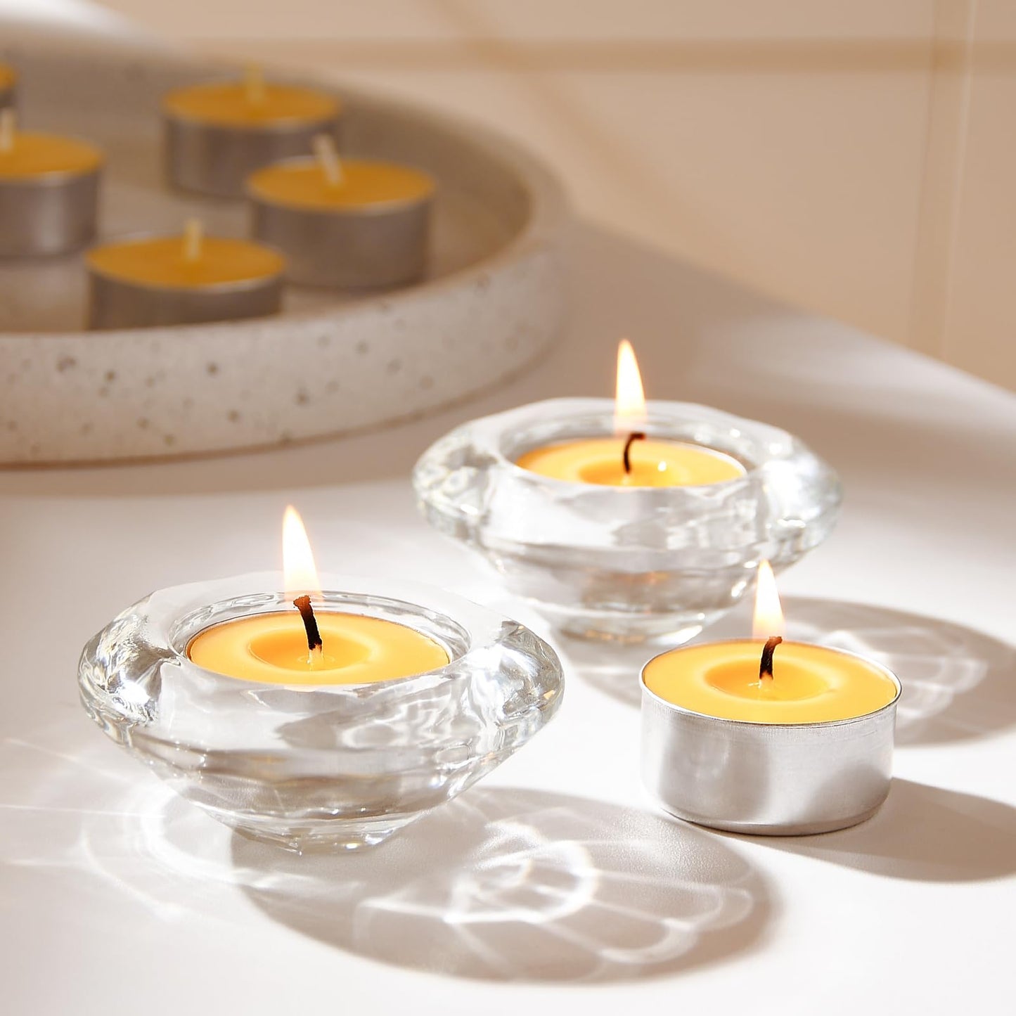 50-Pack Handmade Pure Beeswax Tealight Candles, Aluminum Cups, 4-5H Burn