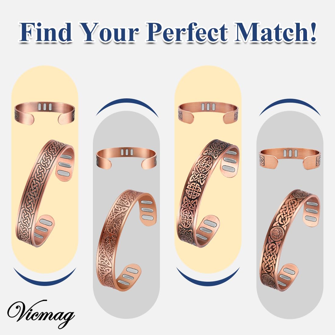 Vicmag Copper Bracelet for Men 9X Strength Magnetic Bracelet Men 99% Pure Copper with 5000 Gauss Magnets, Present Box Adjustable(Life Tree)
