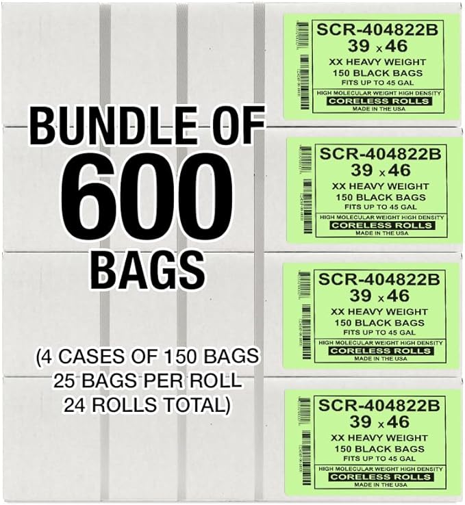 Aluf Plastics 45 Gallon 22 Micron Black Trash Bags